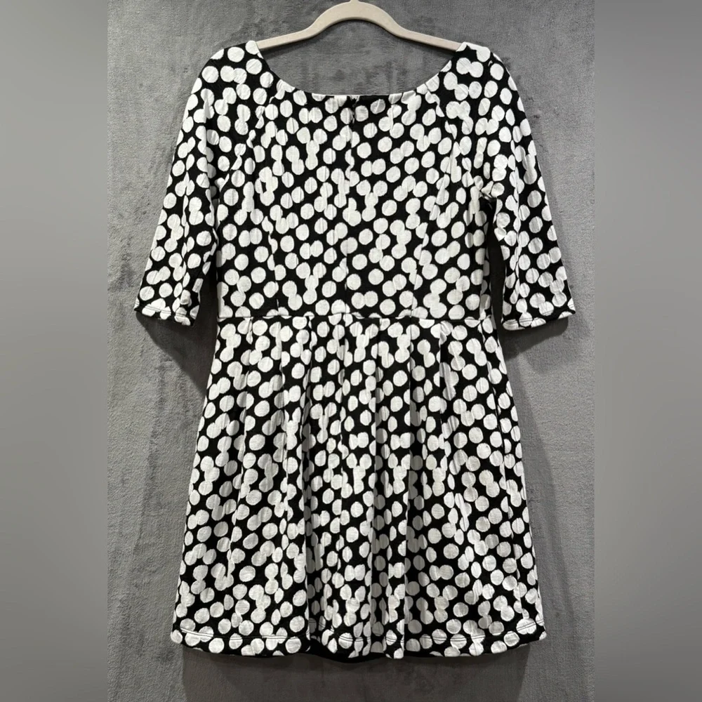 Betsy Johnson Black White Polka Dot 3/4 Sleeve Above Knee Dress Pockets Size 10 - Picture 8 of 13